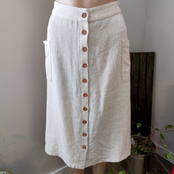 Shopkeepers Cottage Dresses & Skirts - Shopkeepers Cottage linen skirt Cream Artisan Button Down Cotton Blend Midi